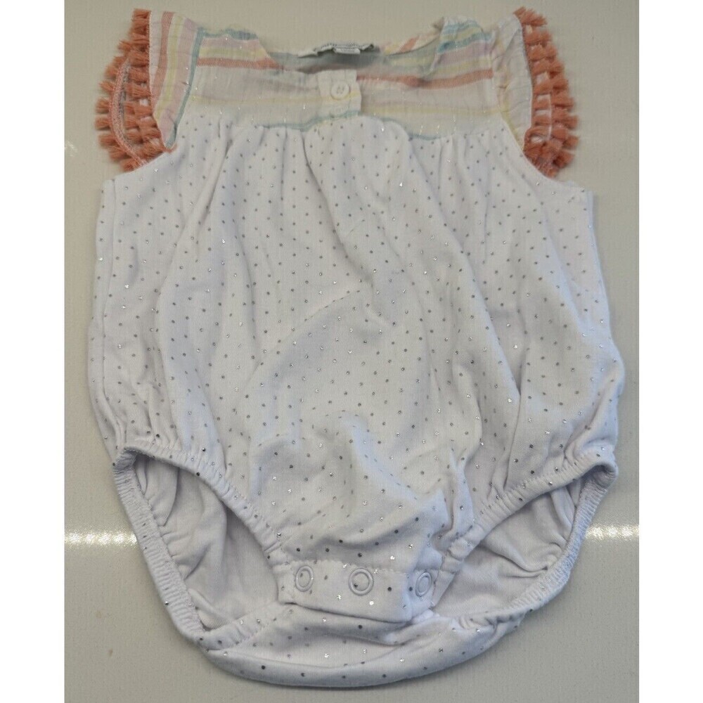 Emily and Oliver Baby outfit summer pompom silver dots 6-9 month NWOT